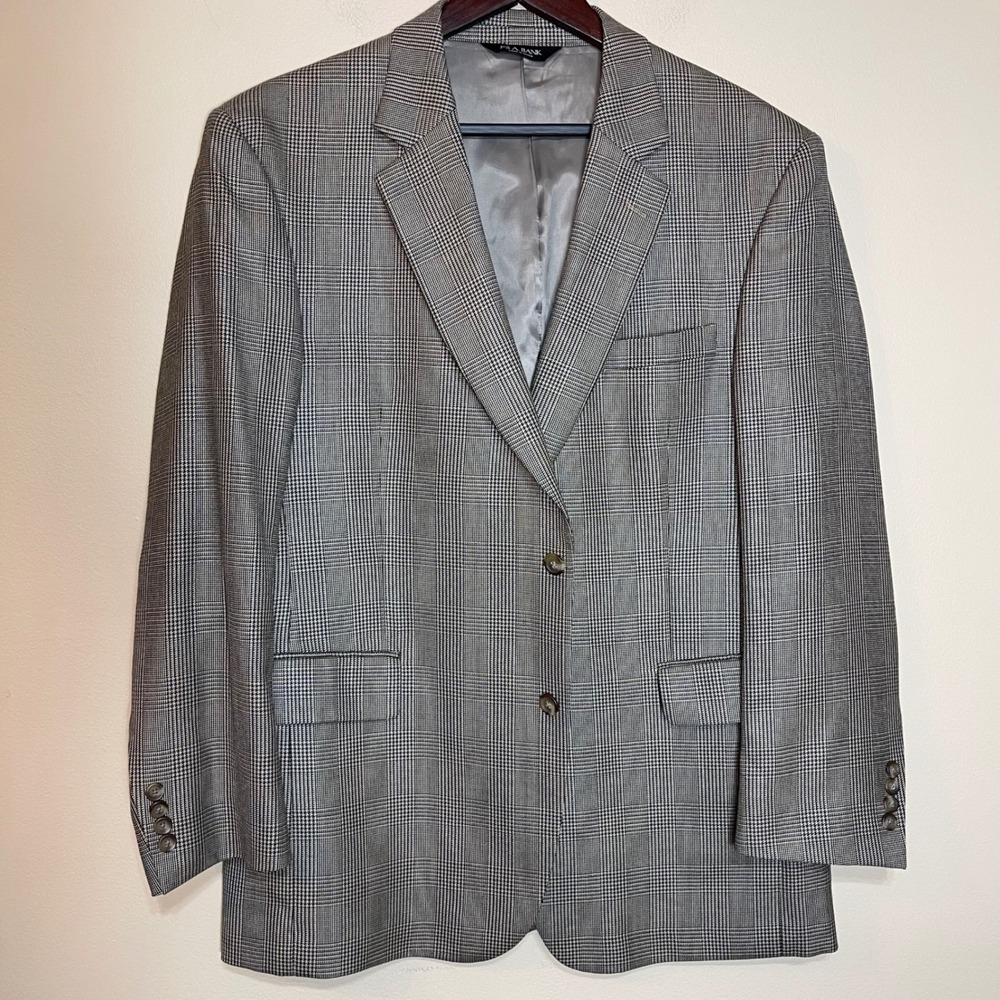 Jos A Bank Mens Grey Glen Plaid Silk Wool Blend 2 Button Blazer Sport Coat 43R